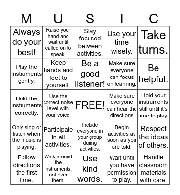 MUSIC Rules BINGO! Bingo Card