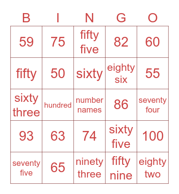 number names Bingo Card