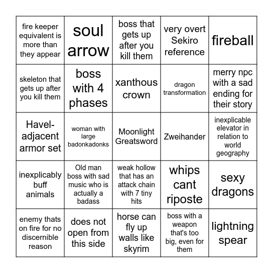 Elden Ring Bingo Card