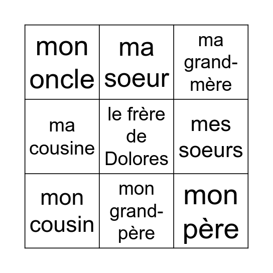 La Famille de Mirabel-Les Mots Bingo Card