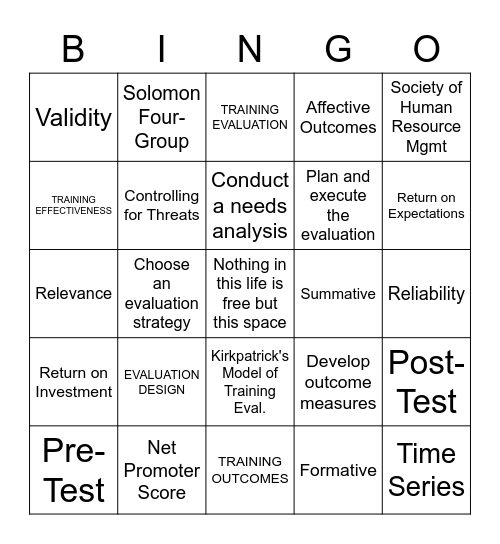 Learning and Development BINGO Card