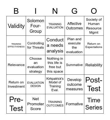 Learning and Development BINGO Card