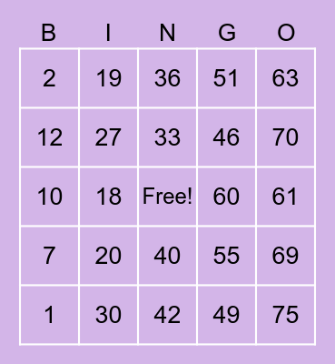 SLG | ALI Bingo Card