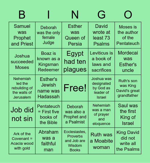 Genesis to Proverbs Bingo Card