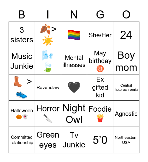 Kylee’s Bingo Card