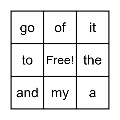 Sight Words Bingo Card