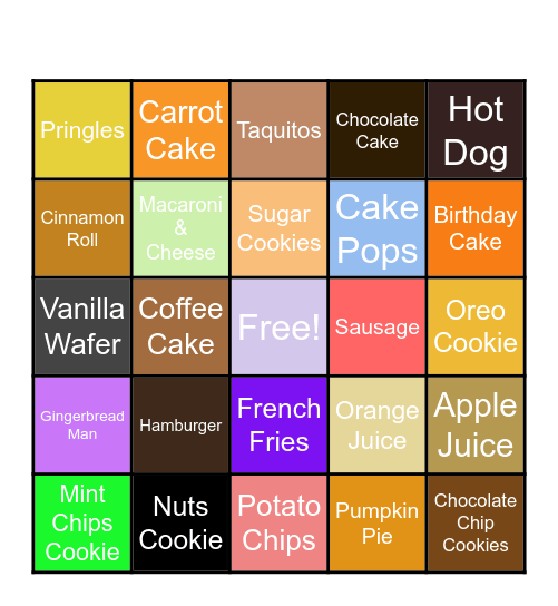 Desserts Bingo Card