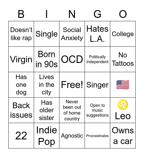 Ethan’s BINGO Card