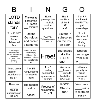SAT DAY BINGO Card