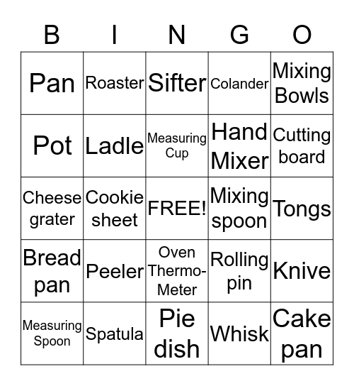 Simple Meals - Tour the Kitchen Bingo Card