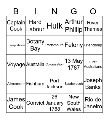 First Contacts - the First Fleet Bingo Card