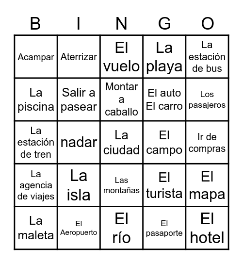 Las Vacaciones Bingo Card