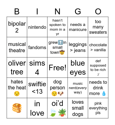 Seri’s Bingo 🤩 Bingo Card