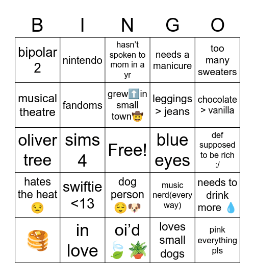 Seri’s Bingo 🤩 Bingo Card