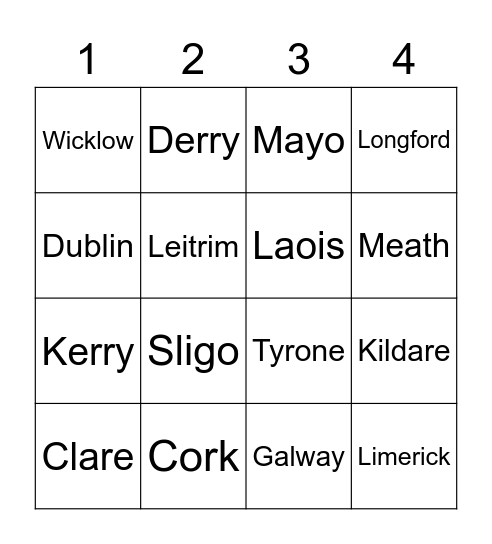 Counties of Ireland Bingo Card