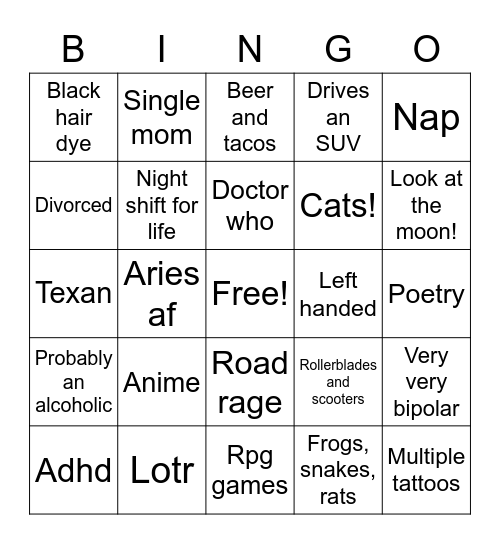 B I N G O Bingo Card