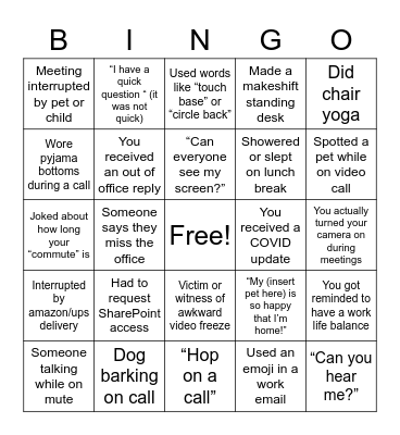 Farewell Kentia WFH Bingo! Bingo Card