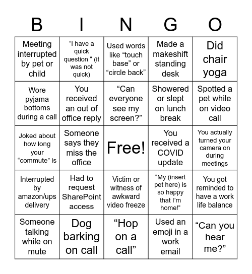 Farewell Kentia WFH Bingo! Bingo Card