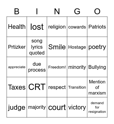 Board Meeting Bingo Card