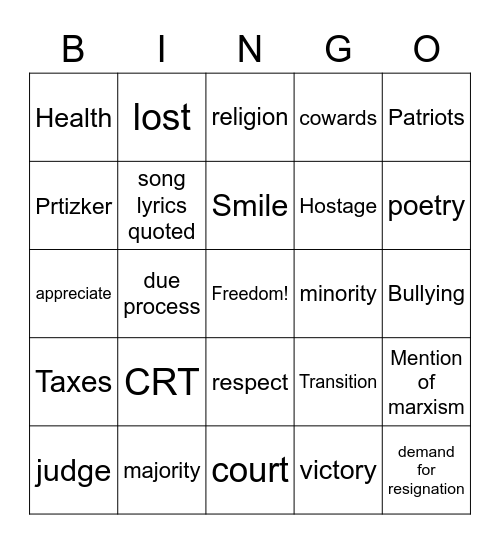 Board Meeting Bingo Card