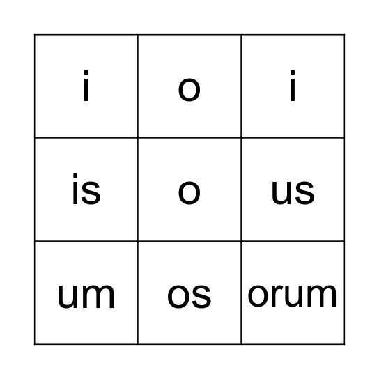 latin-2nd-declension-noun-endings-bingo-card