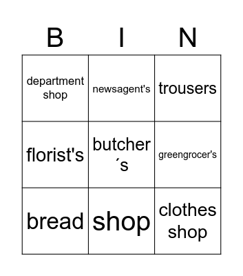 Shops Bingo Card