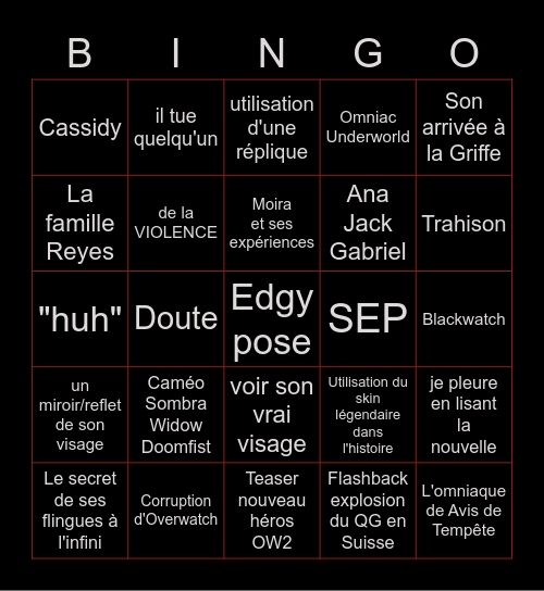 REAPER Code of Violence BINGO Card