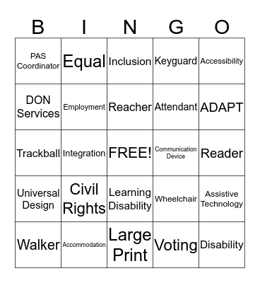 Disability Bingo  Bingo Card