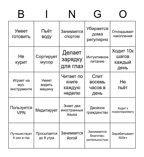 Бинго сверхчеловека Bingo Card