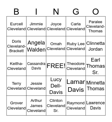 Cleveland Family Reunion Bingo Card