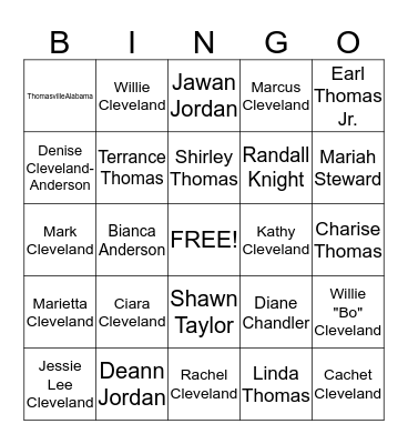 Cleveland Family Reunion Bingo  Bingo Card