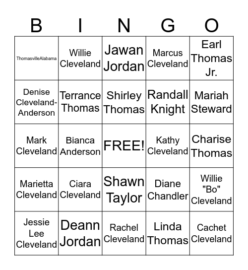 Cleveland Family Reunion Bingo  Bingo Card