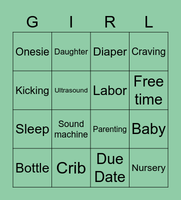 Baby Shower Bingo Card