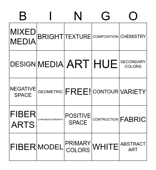 Artistic Art Bingo Card