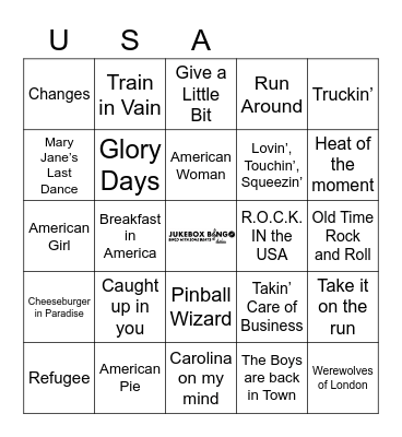 JukeBox Bingo America Bingo Card