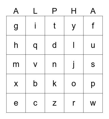 Alphabet bingo cards Bingo Card
