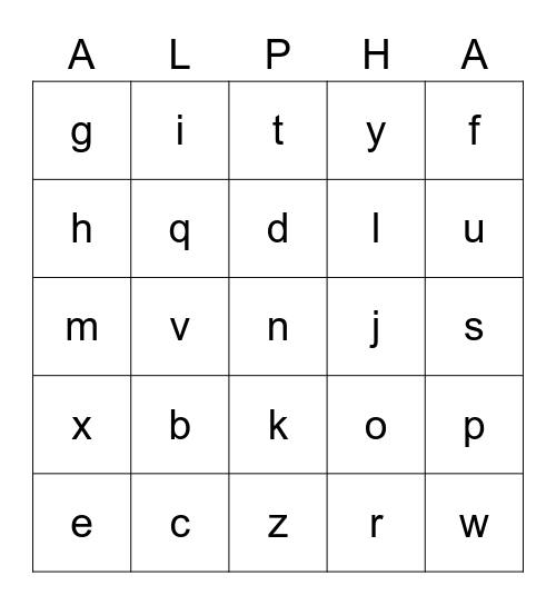 Alphabet bingo cards Bingo Card