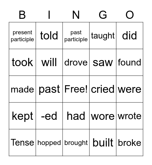 Verb Tenses/Principal Parts Bingo Card