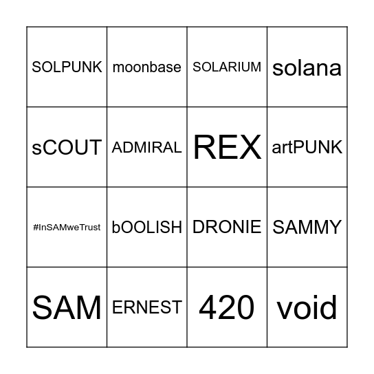 SAM Bingo Card
