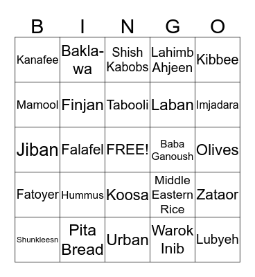 ARABIC FOOD Bingo Card