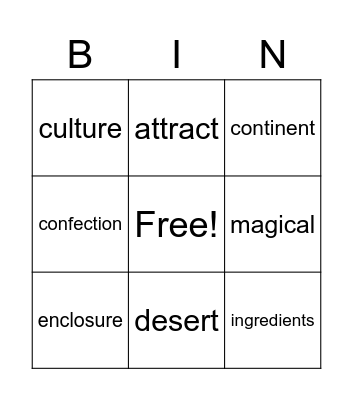 Vocab Bingo Card