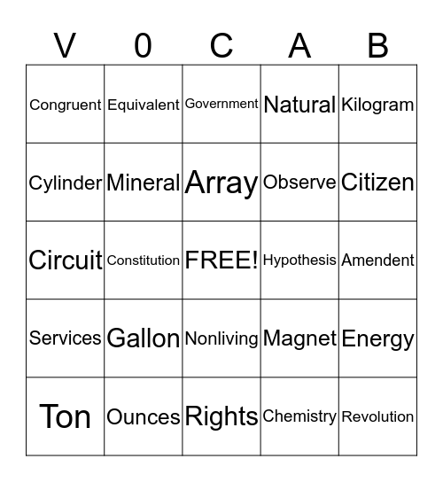 Content Vocabulary 2 Bingo Card