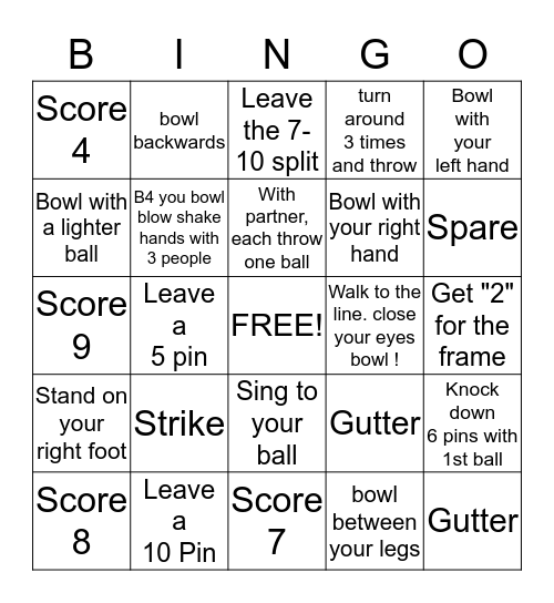GLO-BOWL  Bingo Card