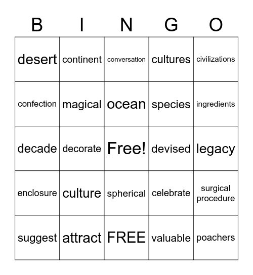 VOCAB BINGO TEACHER EDITION Bingo Card