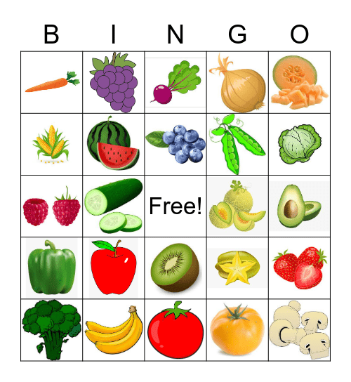 Fruits and vegetables Bingo Card