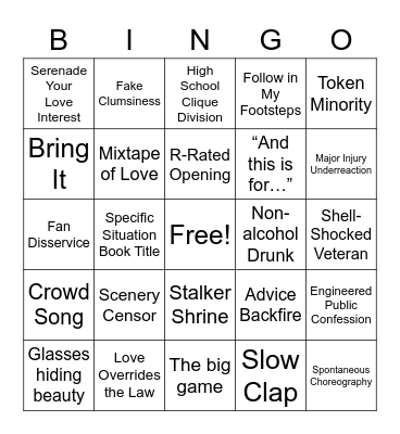 Not Another Teen Movie Trope Bingo Card