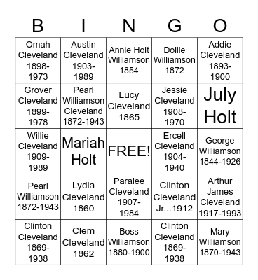 Cleveland Family Reunion Bingo Card