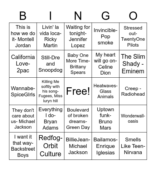 Music Bingo Card