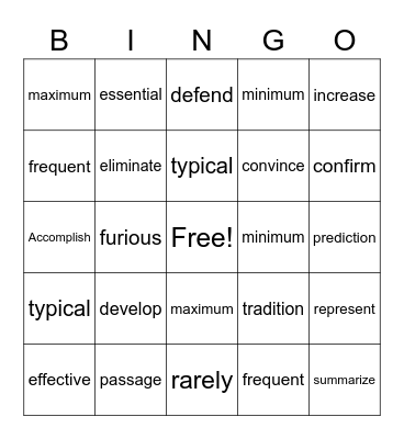 Vocabulary Bingo! Bingo Card