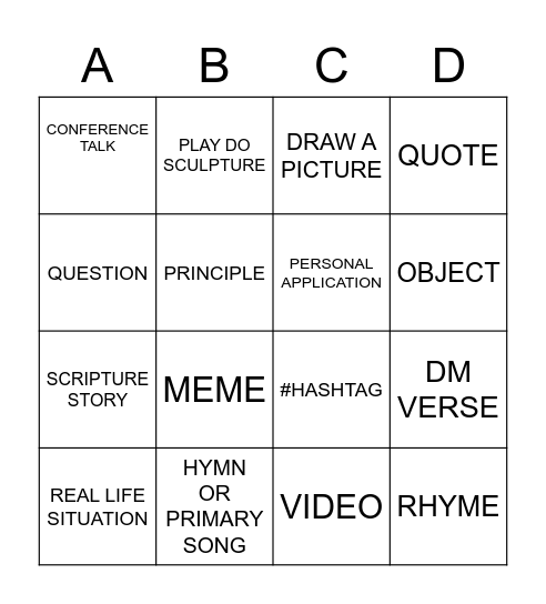 Seminary Shake-up Bingo Card
